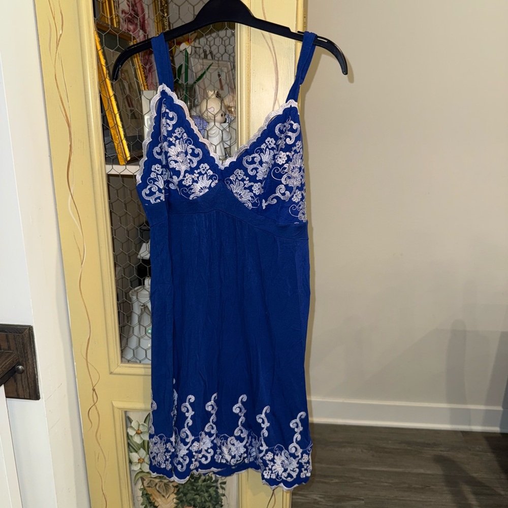 Women’s Royal Blue Lace-Trim Gown/Chemise